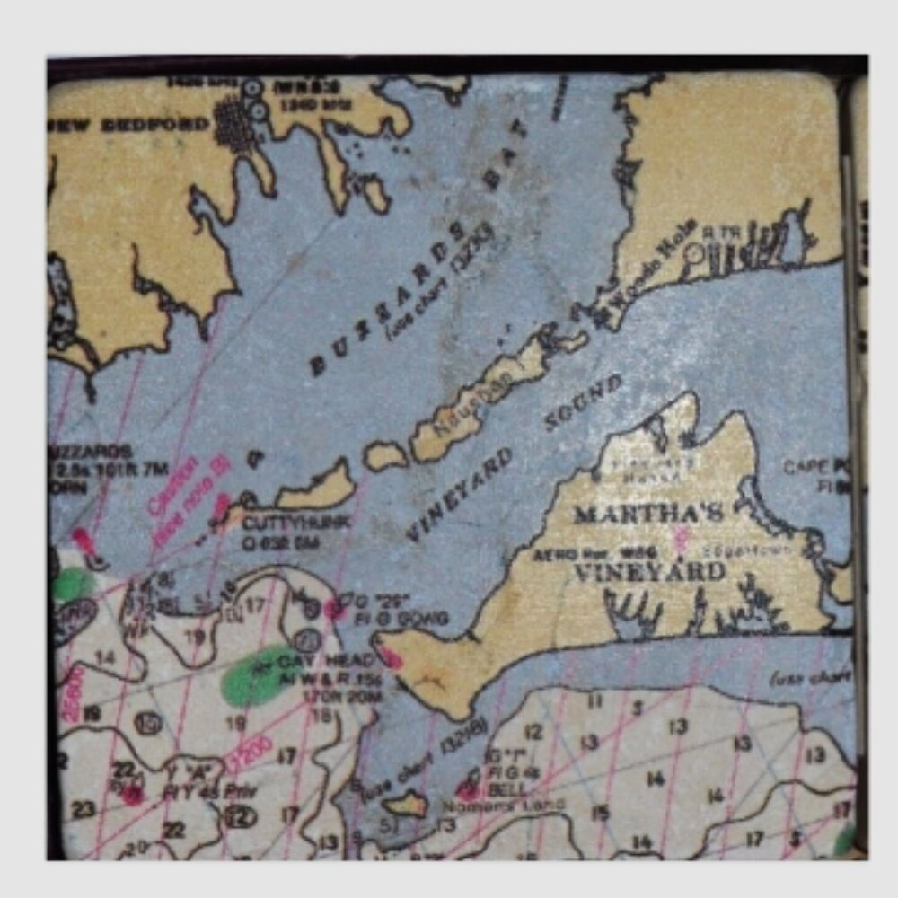 Set Of 4 Coasters Boxed Imported Marble Cape Cod Nantucket Martha's Vineyard - Picture 2 of 9